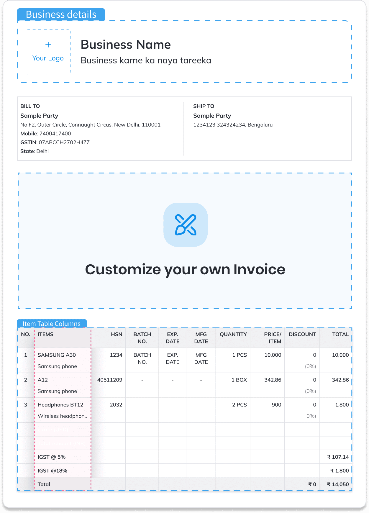Custom GST Invoice Format