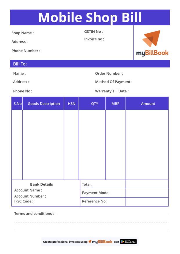 mobile shop bill mobile shop bill