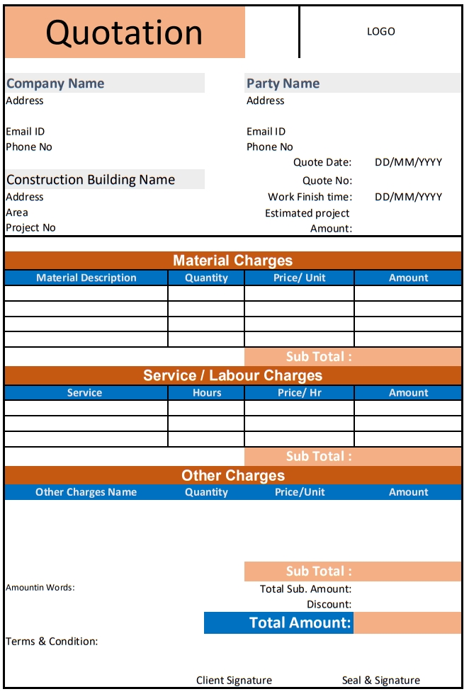 sample of construction quotation format