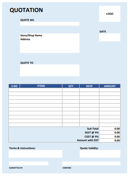 sample of furniture quotation format