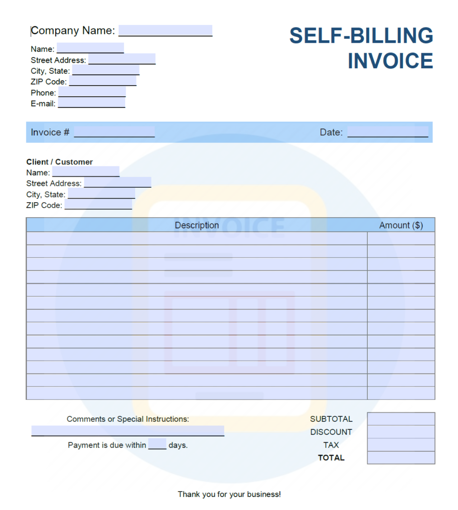 sample self invoice